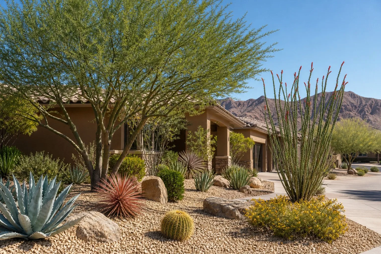 Desert tree trimming on a Las Vegas property