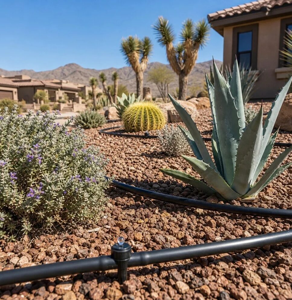 Drip emitter and low-pressure delivery detail in Las Vegas