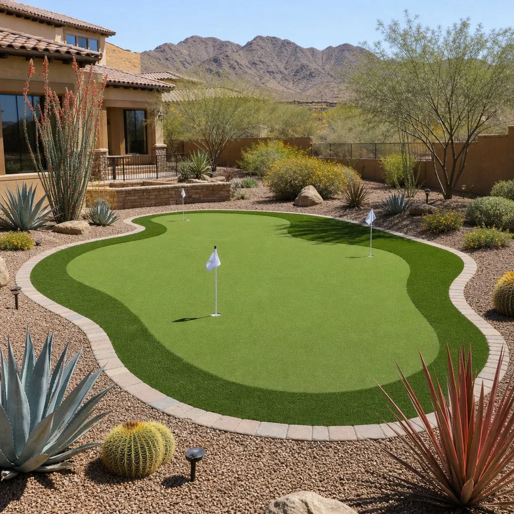 Seamed and nail-anchored artificial turf detail in Las Vegas